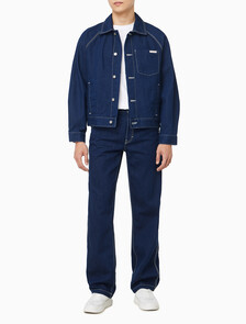 Buy 남성 다트 디테일 워크웨어 린스 데님 자켓 in color Dark blue