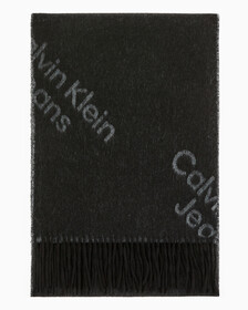 Buy 여성 CKJ AOP 로고 울 스카프 in color BLACK