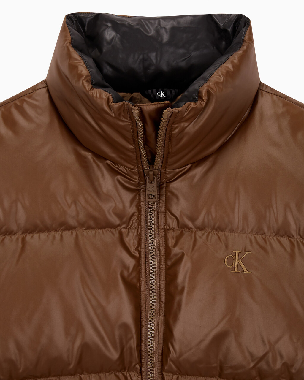 Buy 남녀공용 글로시 숏 푸퍼 in color DARK BROWN
