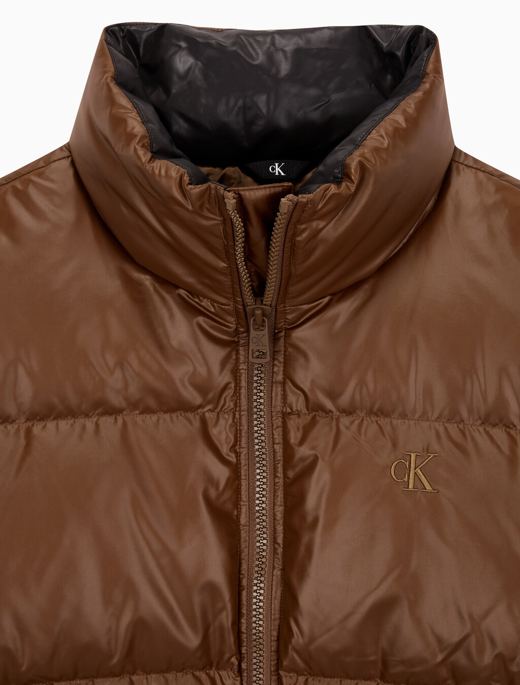 Buy 남녀공용 글로시 숏 푸퍼 in color DARK BROWN