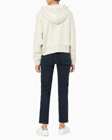 Buy 여성 릴렉스핏 CK 스몰 로고 크롭 기모 후드 집업 in color VANILLA HEATHER