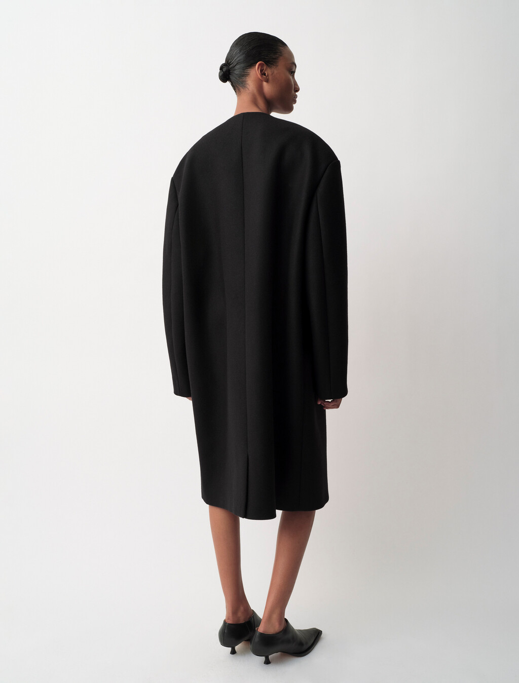 Buy CORA WOMENS COLLARLESS COAT in color BLACK