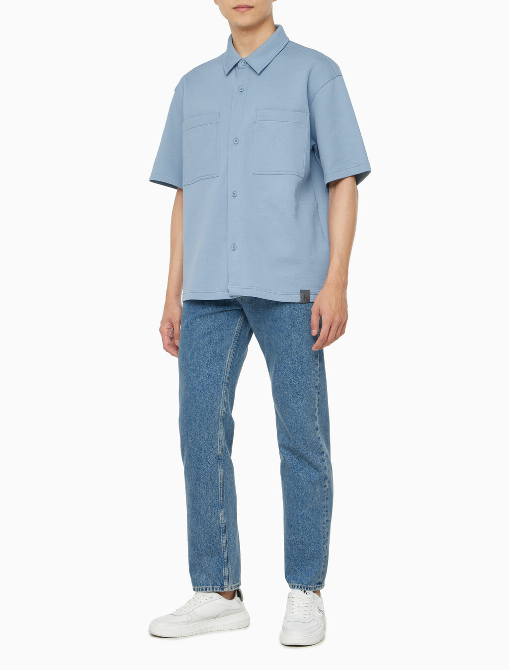 Buy 남성 릴렉스핏 텍스처 피케 반팔 오버 셔츠 in color BLUE