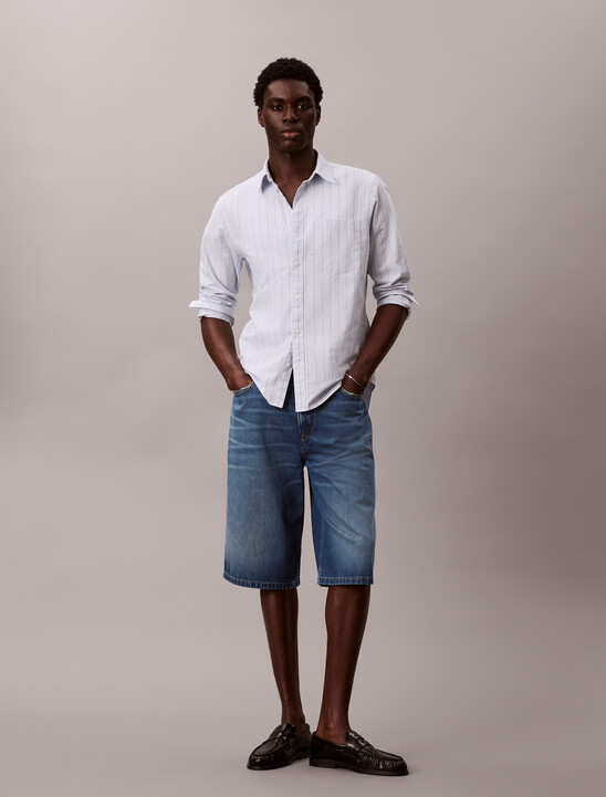 워시드 데님 롱 쇼츠