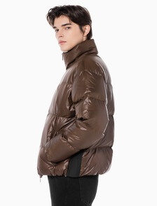 Buy 남녀공용 글로시 숏 푸퍼 in color DARK BROWN