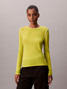 Buy 여성 L/S 쉬어 울 인사이드 아웃 티셔츠 in color yellow