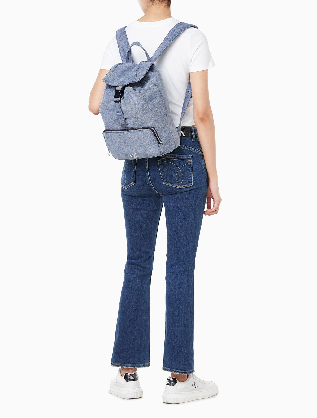 Buy 여성 로고 데님 미니 플랩 백팩 in color DENIM