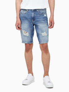 Buy 남성 레귤러핏 디스트로이드 라이트블루 데님 쇼츠 in color CHALKY BLUE