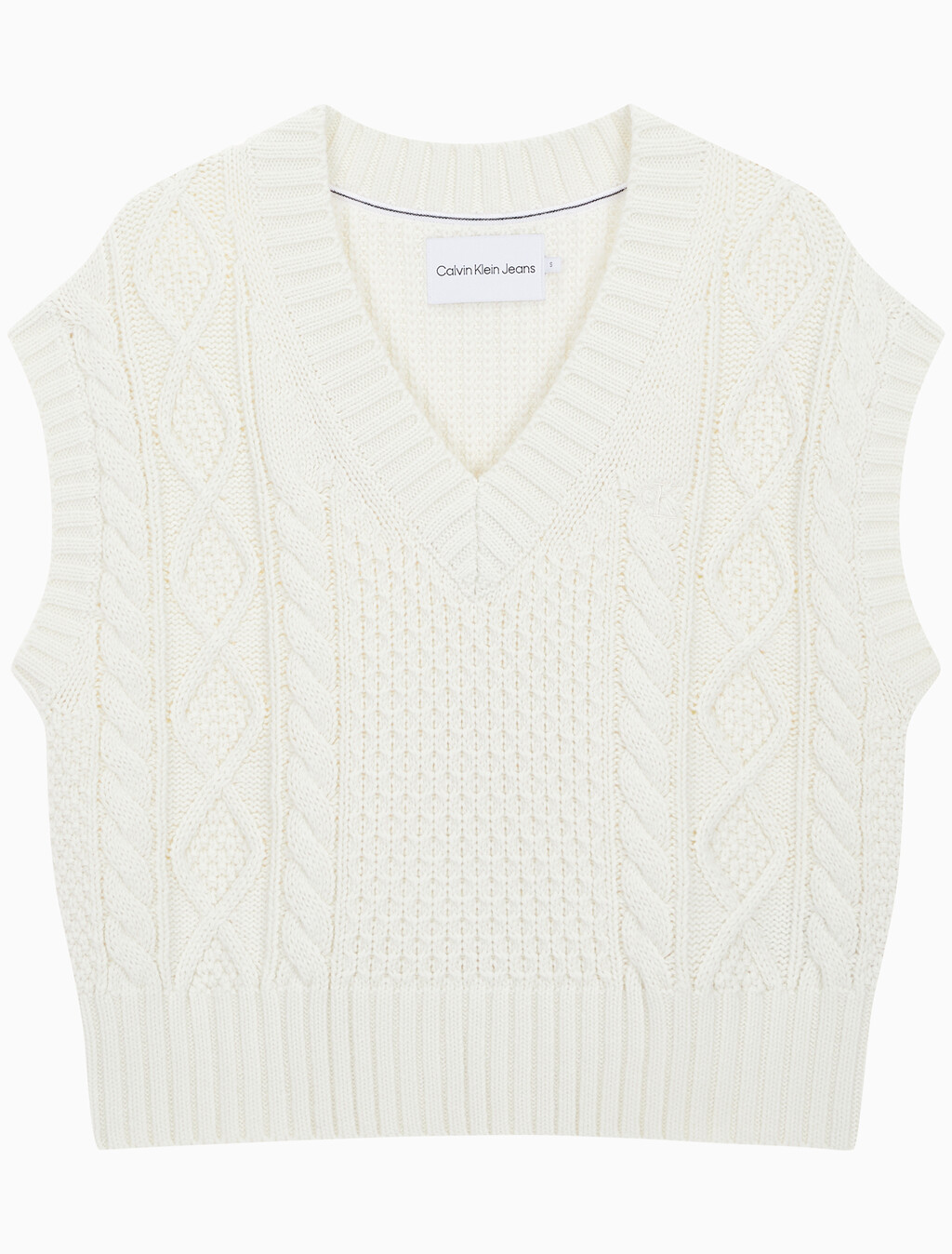 Buy 여성 바시티 케이블 베스트 in color WHITE