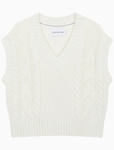 Buy 여성 바시티 케이블 베스트 in color WHITE