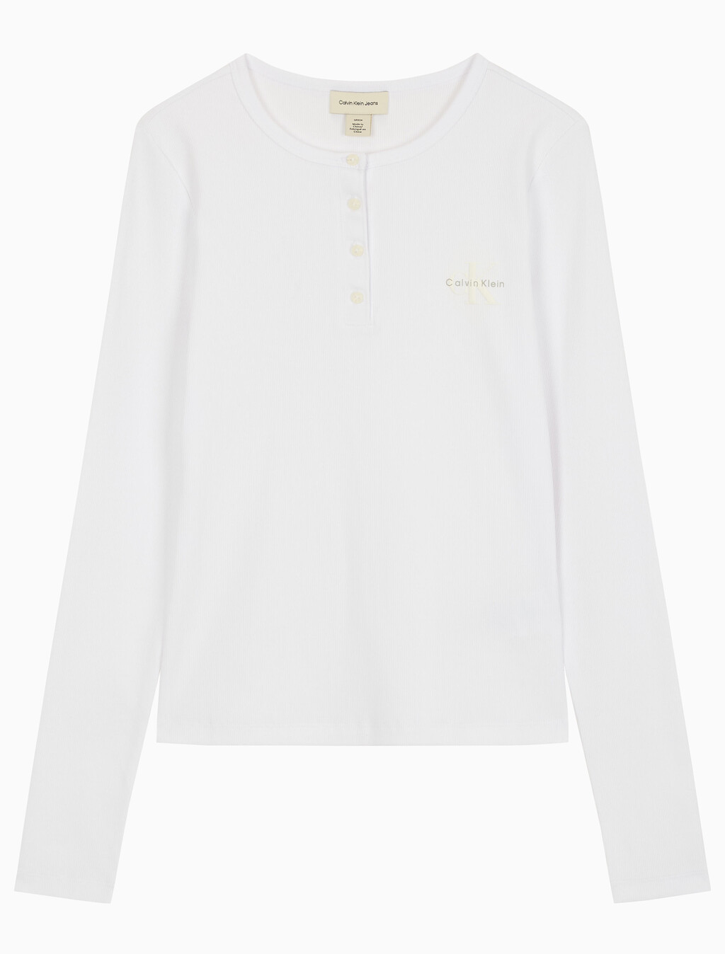 Buy 여성 모노그램 롱슬리브 헨리넥 티셔츠 in color BRILLIANT WHITE