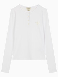 Buy 여성 모노그램 롱슬리브 헨리넥 티셔츠 in color BRILLIANT WHITE