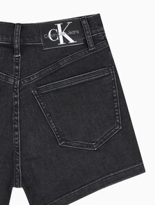Buy 여성 하이라이즈 블랙 데님 쇼츠 in color WASHED BLACK LOGO LACE