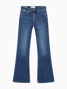 Buy 여성 플레어 핏 기모 다크블루 데님 in color BLUE BLACK HANGER LOOP