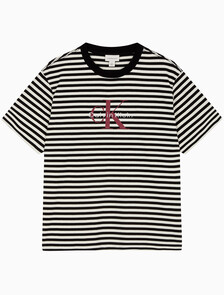 Buy 남성 스트라이프 모노그램 로고 반팔 티셔츠 in color BLACK