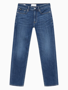 Buy 남성 슬림 스트레이트핏 다크 블루 크롭 데님 in color BLUE BLACK HANGER LOOP