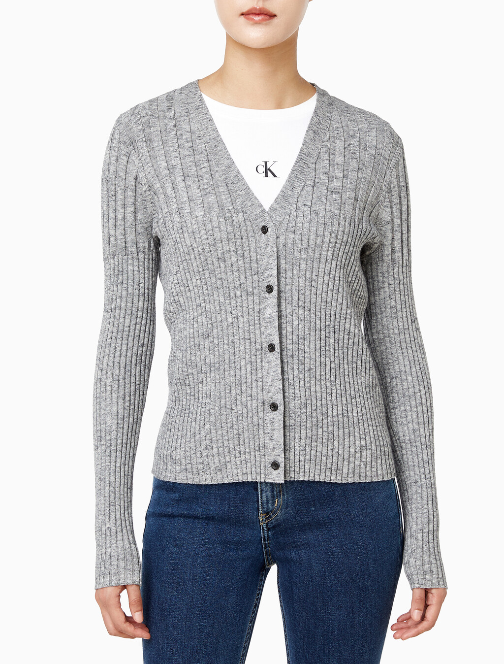 Buy 여성 립 가디건 in color Grey