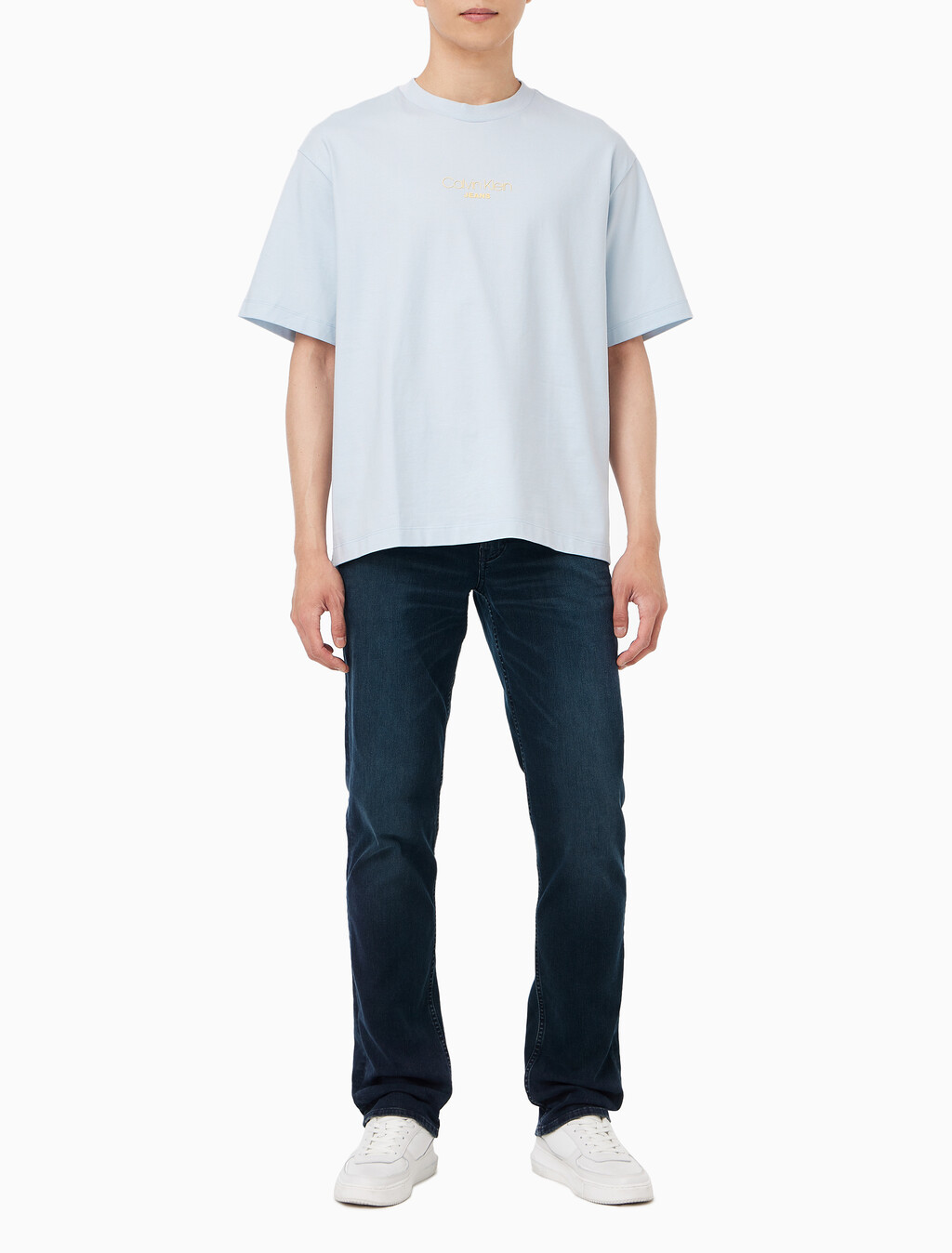 Buy 남성 릴렉스핏 CKJ 그래픽 반팔 티셔츠 in color LIGHT BLUE