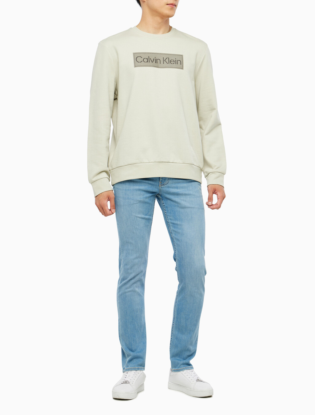 Buy 남성 롱슬리브 스텐실로고 테리 크루넥 스웻셔츠 in color BEIGE
