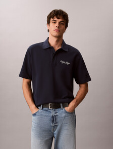 Buy 이지 아플리케 피케 폴로 티 in color DARK SAPPHIRE