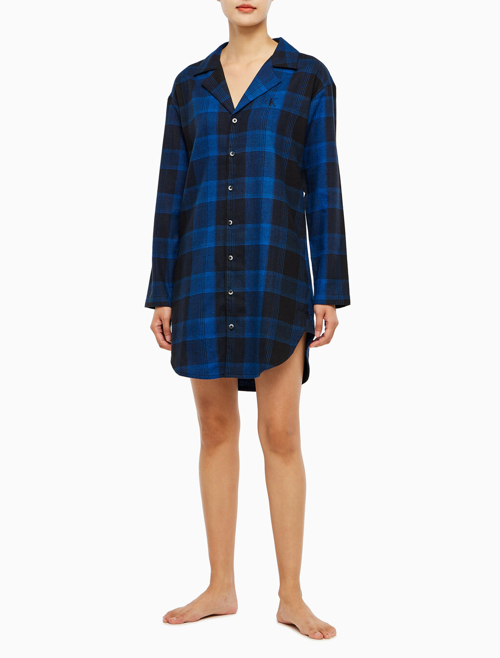 Buy 여성 플란넬 파자마 롱슬리브 나이트 셔츠 in color BLACK FLANNEL