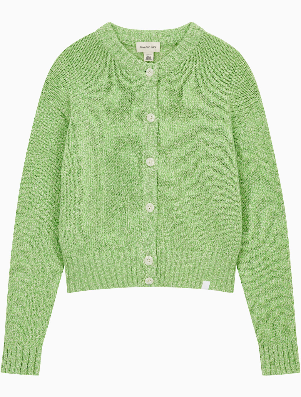 Buy 여성 청키 코튼 버튼업 가디건 in color SUMMER GREEN COMBO
