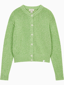 Buy 여성 청키 코튼 버튼업 가디건 in color SUMMER GREEN COMBO