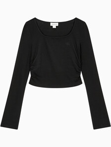 Buy 여성 텍스쳐 게더 베이비 롱슬리브 티 in color CK BLACK