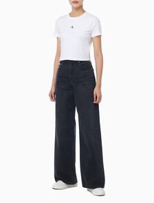 Buy 여성 와이드 레그핏 이브닝 블랙 팬츠 in color Black