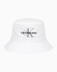 Buy 남녀공용 CKJ 모노그램 엠브로이더리 버킷햇 in color BRIGHT WHITE