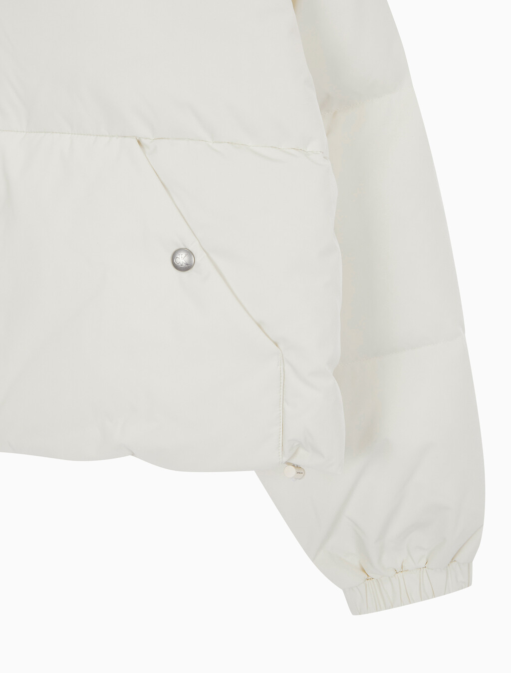 Buy 여성 볼륨 넥 크롭 다운 푸퍼 in color WHITE