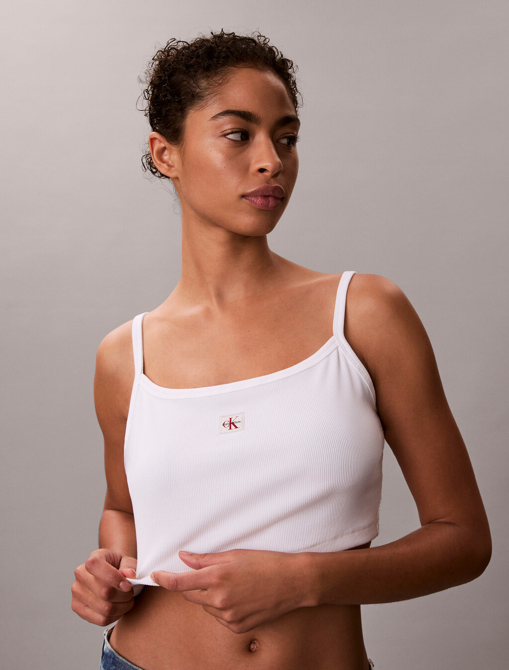 Buy 여성 우븐라벨 베이비립 크롭 탱크 in color BRIGHT WHITE