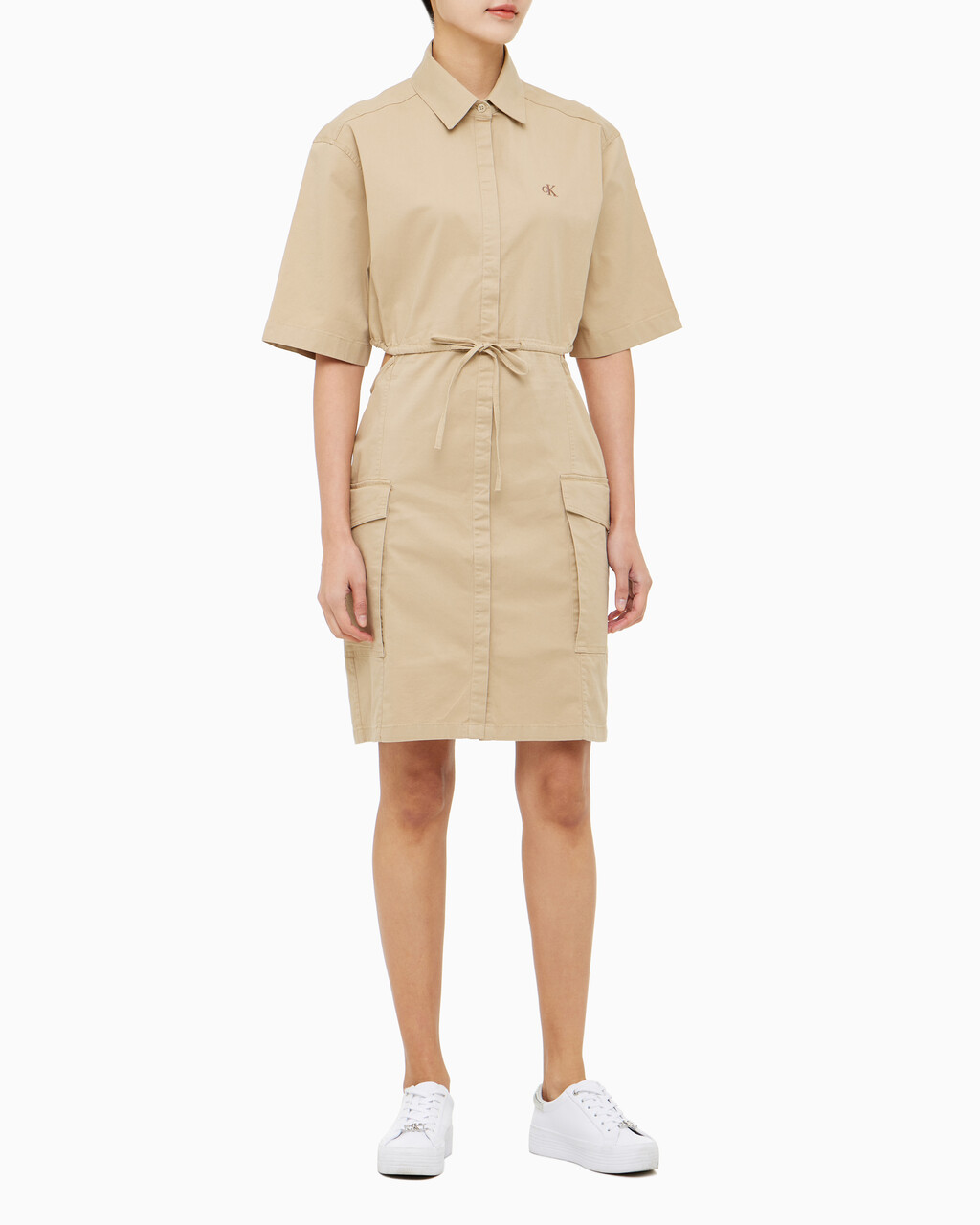 Buy 여성 아카이벌 컷아웃 셔츠 원피스 in color TRAVERTINE