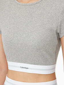 Buy 여성 코튼 스트레치 립 리브드 크롭티 in color GREY HEATHER