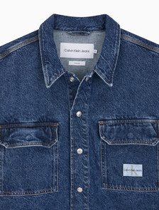 Buy 남성 루즈핏 박시 유틸리티 데님 셔츠 in color BLUE BLACK HANGER LOOP