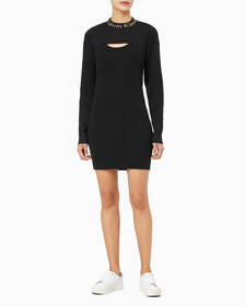 Buy 여성 롱 슬리브 2 in 1 스웨터 원피스 in color CK BLACK
