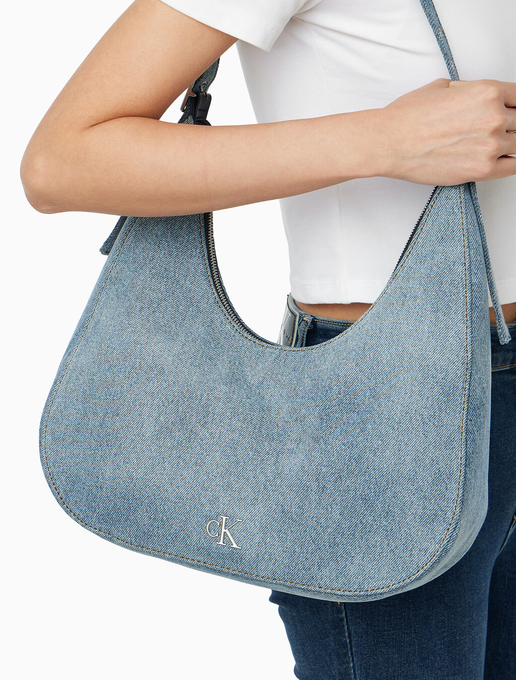 Buy 여성 로고 데님 볼드 크레센트 크로스오버 백 in color DENIM