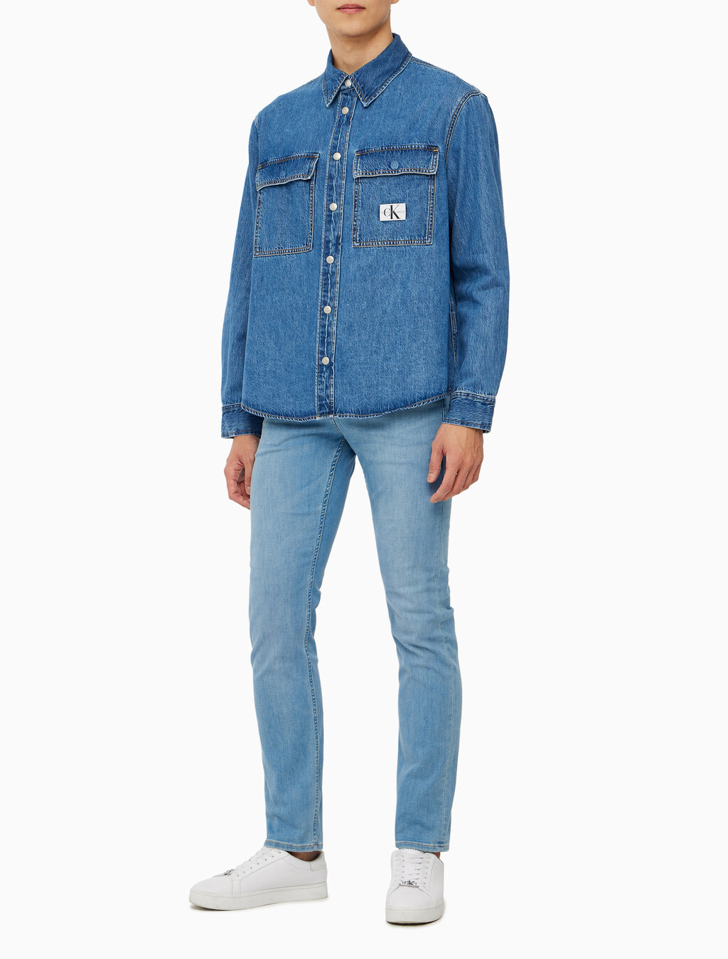 Buy 남성 릴렉스핏 데님 셔츠 in color MID BLUE BACK EMBRO