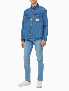 Buy 남성 릴렉스핏 데님 셔츠 in color MID BLUE BACK EMBRO