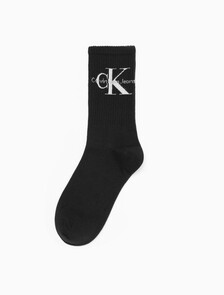 Buy 남성 콤드 코튼 립 크루 모노그램 중목 양말 (화이트 1 PAIR) in color BLACK