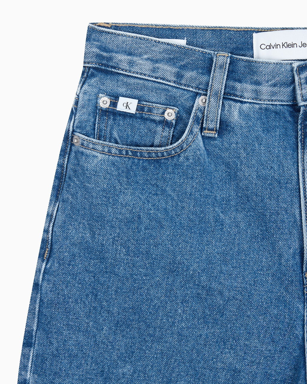 Buy 여성 롱 버뮤다 맘핏 쇼츠 in color MID BLUE BACK EMBRO