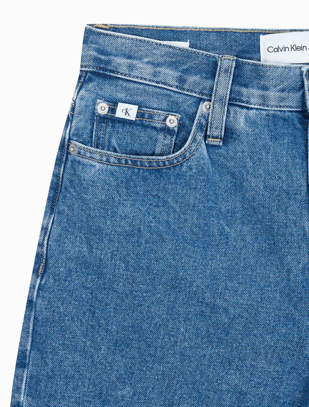 Buy 여성 롱 버뮤다 맘핏 쇼츠 in color MID BLUE BACK EMBRO