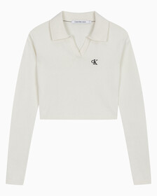 Buy 여성 브이넥 슬림 크롭 스웨터 in color WHITE