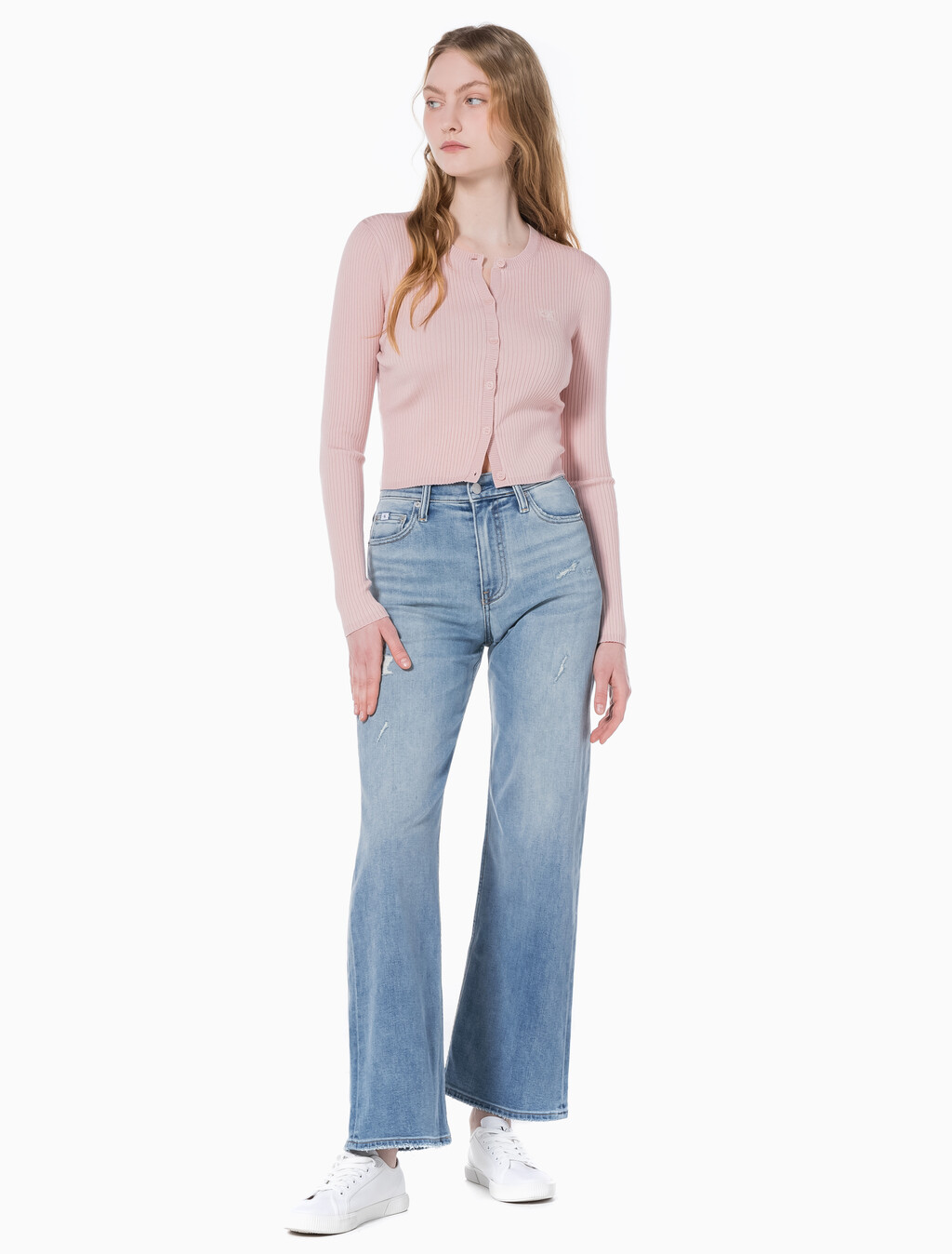 Buy 여성 하이라이즈 와이드핏 라이트블루 37.5 기능성 데님 in color CHALKY BLUE