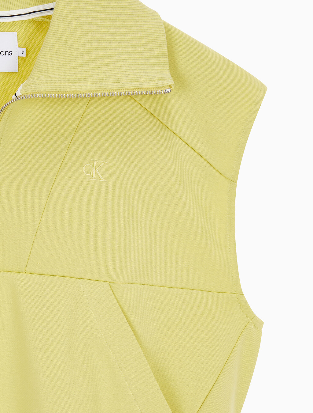 Buy 여성 드롭숄더 하프집업 슬리브리스 니트탑 in color YELLOW SAND