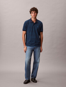 Buy 스트라이프 피크 모노그램 폴로 티 in color DARK SAPPHIRE