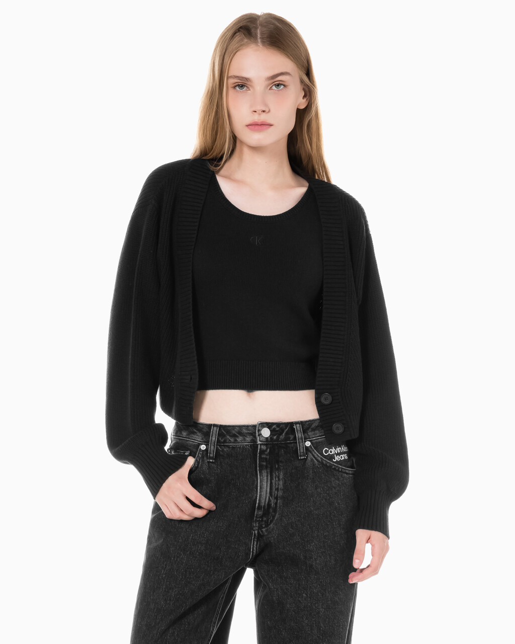 Buy 여성 투인원 패션 가디건 in color CK BLACK