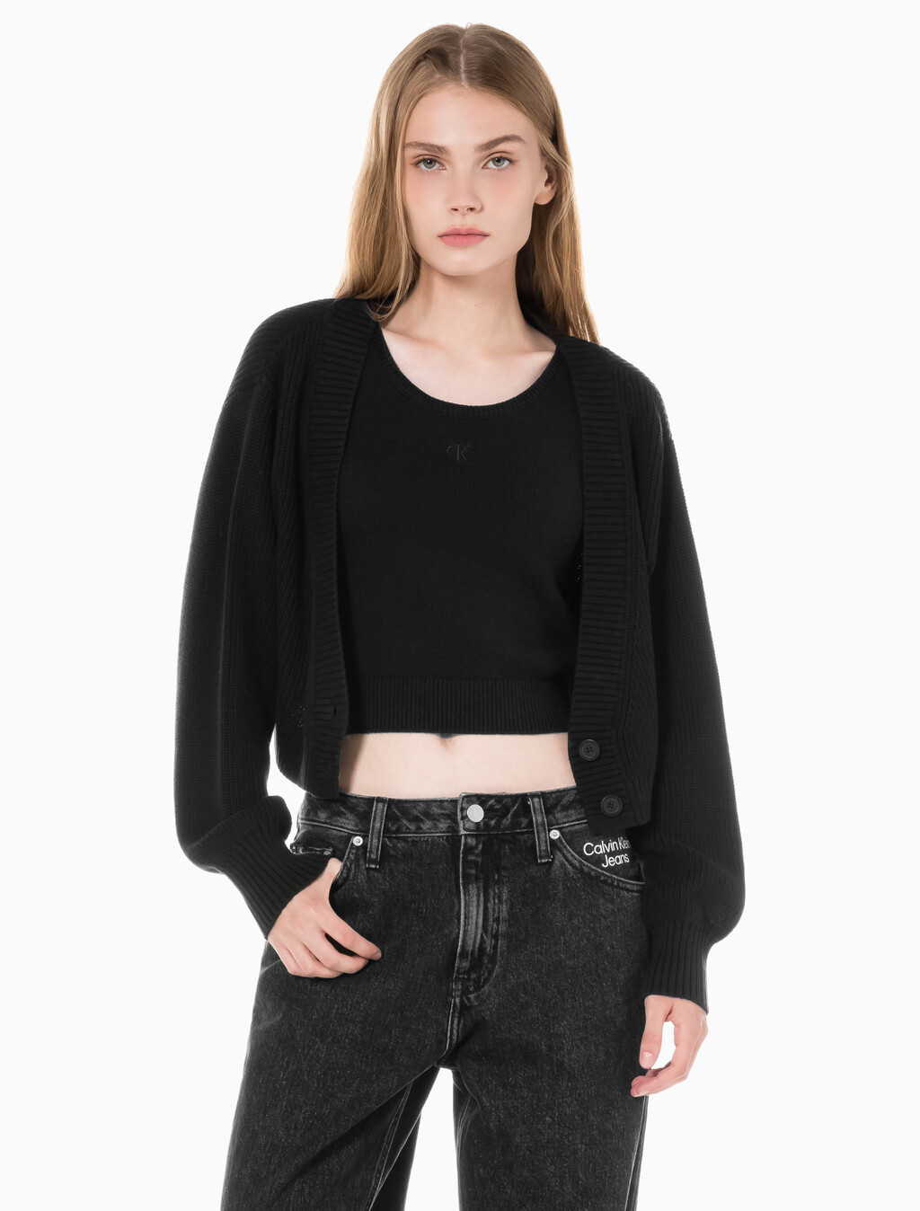 Buy 여성 투인원 패션 가디건 in color CK BLACK