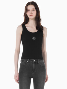 Buy 여성 우븐 라벨 립 탱크 탑 in color CK BLACK