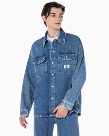 Buy 남성 박시 루즈핏 데님 셔츠 in color MID BLUE BACK EMBRO